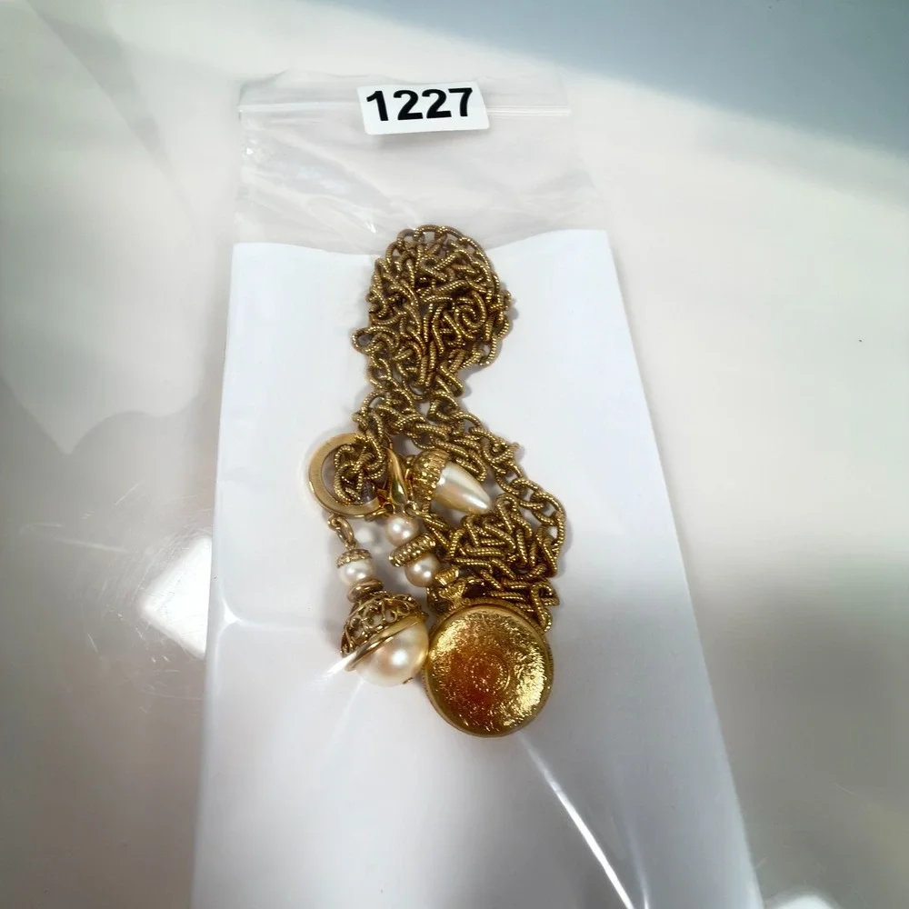 Vintage 1928 Watch Necklace Faux Pearl Dangle Drop 32